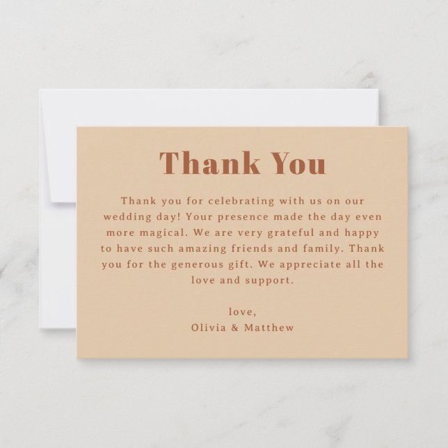 Warm Peach Sand Wedding | Minimalist Soft Neutral Tack Kort (Framsida)