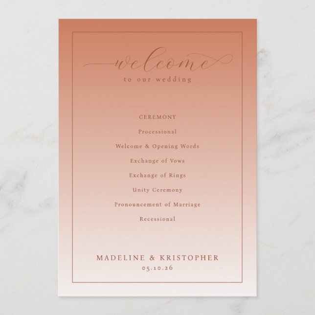 Warm Peach Wedding Ceremony Program (Framsida)