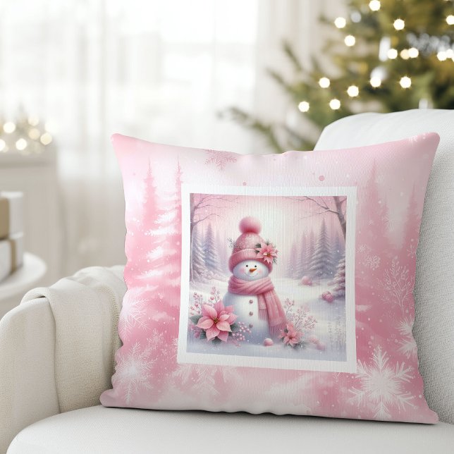 Warm Pinkmas Forest Snowman Christmas Pillow Gift Kudde (Warm Pinkmas Forest Snowman Christmas Pillow Gift)