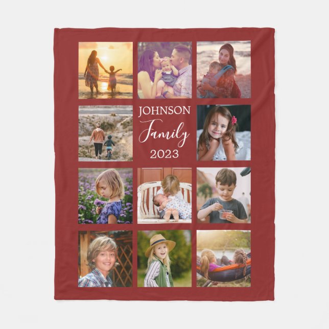 Warm Red Family Photo Collage Blanket Fleecefilt (Framsidan)