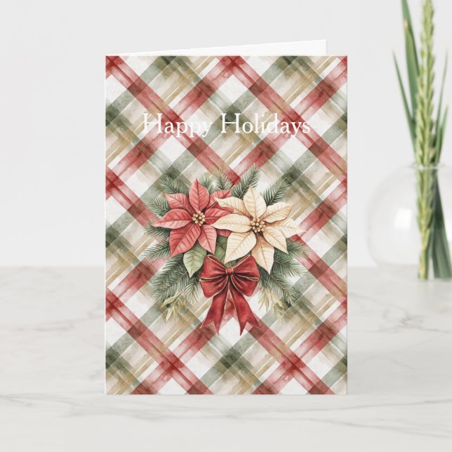 Warm Red Green Cream Christmas Floral Kort (Framsida)