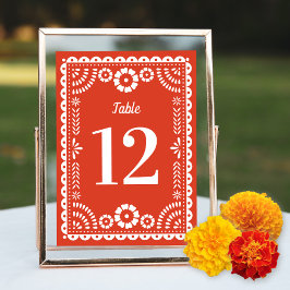 Warm Red Papel Picado Bröllop Bordsnummer