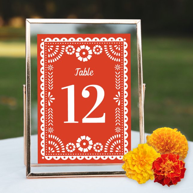 Warm Red Papel Picado Bröllop Bordsnummer (Skapare uppladdad)