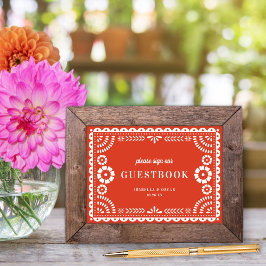 Warm Red Papel Picado Bröllop Guestbook-tecken Poster