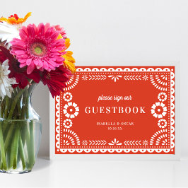 Warm Red Papel Picado Bröllop Guestbook-tecken Poster