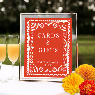 Warm Red Papel Picado Wedding Reception Sign Poster