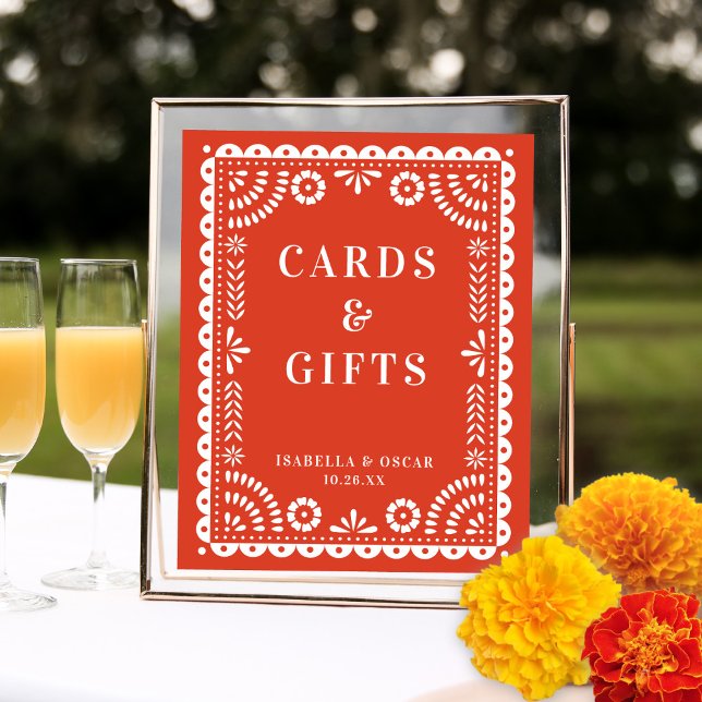 Warm Red Papel Picado Wedding Reception Sign Poster (Skapare uppladdad)