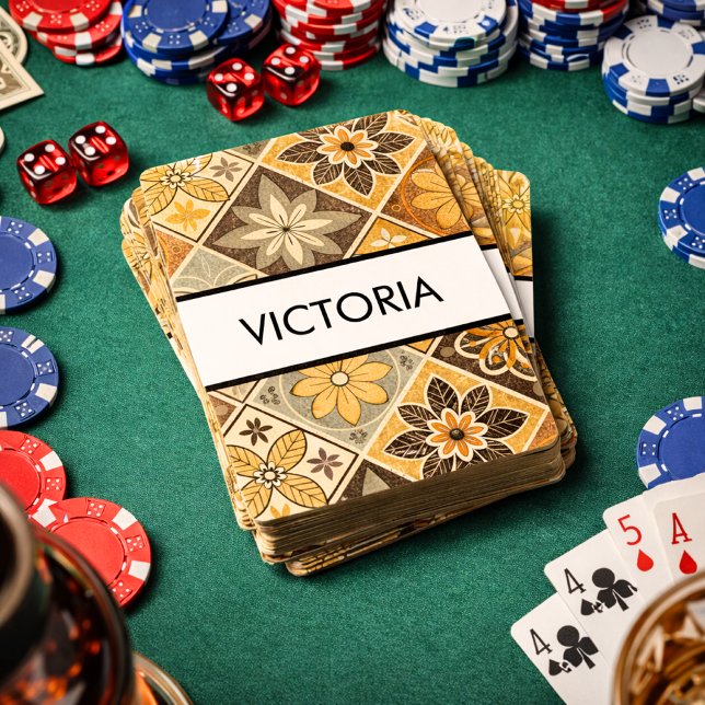 Warm Retro Floral Pattern Mosaic Personalized Casinokort (retro floral mosaic tile pattern cards)