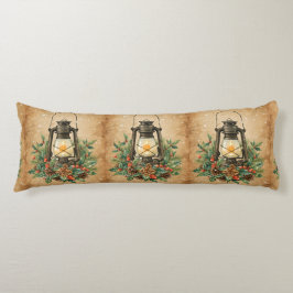 Warm rustic lantern Christmas holly pine winter Kroppskudde