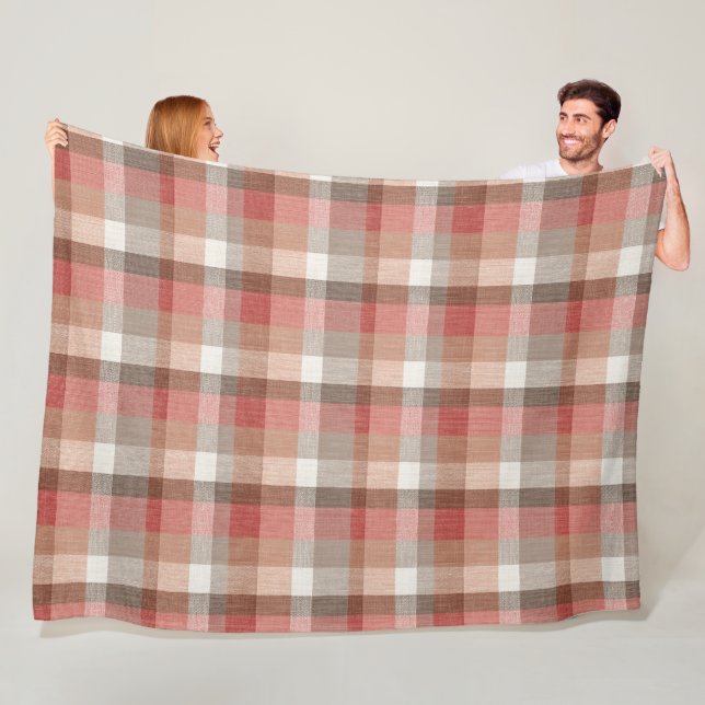 Warm Rustic Plaid Fabric Texture in Coral Fleecefilt (På plats)