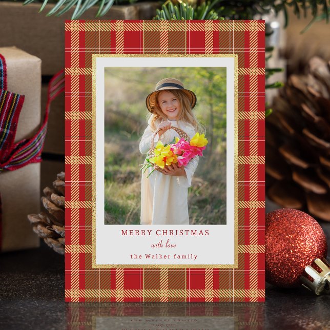 Warm Rustic Red & Guld Play Photo Julkort (Skapare uppladdad)