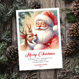 Warm Santa And Rudolph Traditional Christmas Card  Julkort