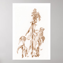 Warm Seasonal Botanical Ink Art Elegant Wall Poster