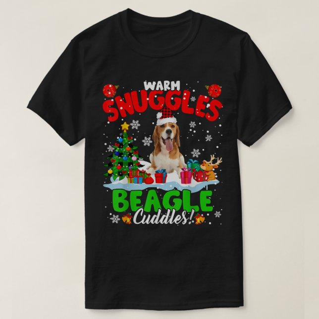 Warm Snuggles Beagle Cuddles Julafton Träd Play Sa T Shirt (Design framsida)