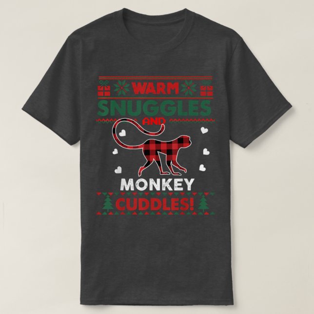 Warm Snuggles Monkey Älskare Gifts Julafton Ugly C T Shirt (Design framsida)
