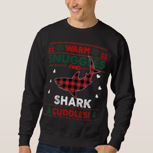 Warm Snuggles Shark Älskare Julafton Ugly Shark Ch Lång Ärmad Tröja (Framsida)