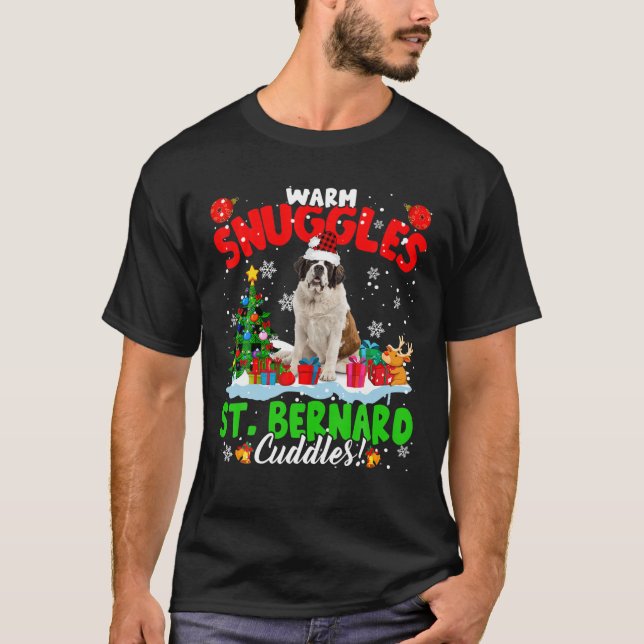 Warm Snuggles St. Bernard Cuddles Julafton Träd Pl T Shirt (Framsida)