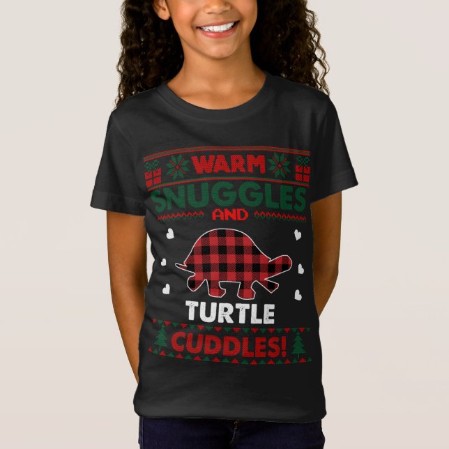 Warm Snuggles Turtle Älskare Gifts Julafton Ugly C T Shirt (Framsida)
