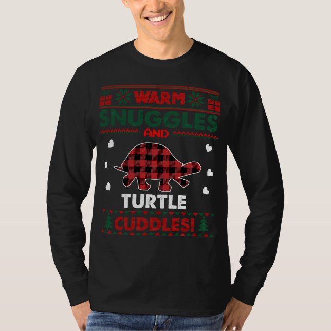 Warm Snuggles Turtle Älskare Gifts Julafton Ugly C T Shirt (Framsida)