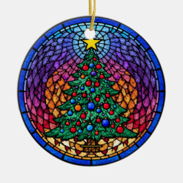 Warm Stained Glass Reindeer Portrait Julgransprydnad Keramik