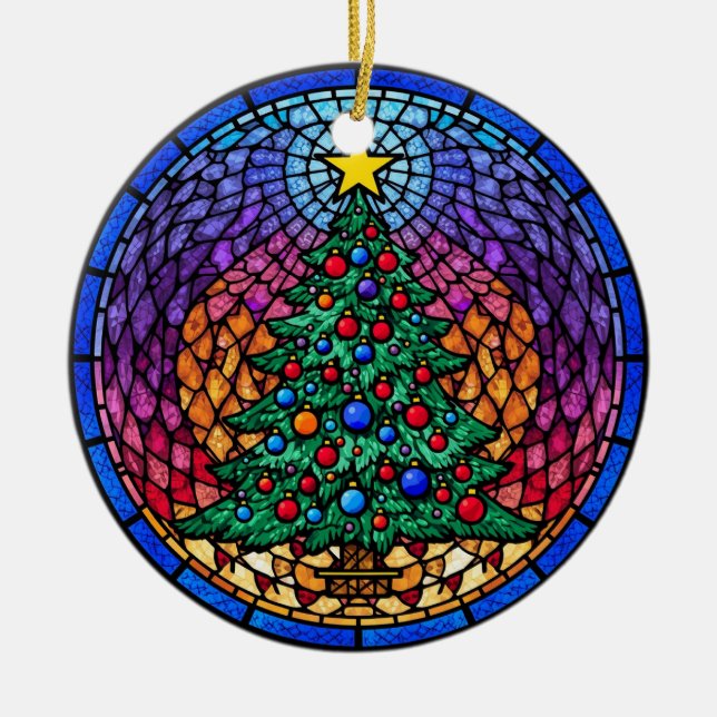 Warm Stained Glass Reindeer Portrait Julgransprydnad Keramik (Framsidan)