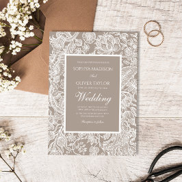 Warm Taupe Beige Line Art Wildblomma Inbjudningar