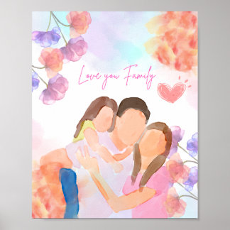 Warm Watercolor Family Kärlek Poster