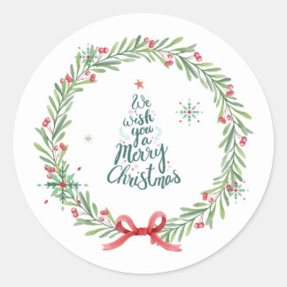 Warm Watercolor Holiday Wreath Decorative Sticker Runt Klistermärke