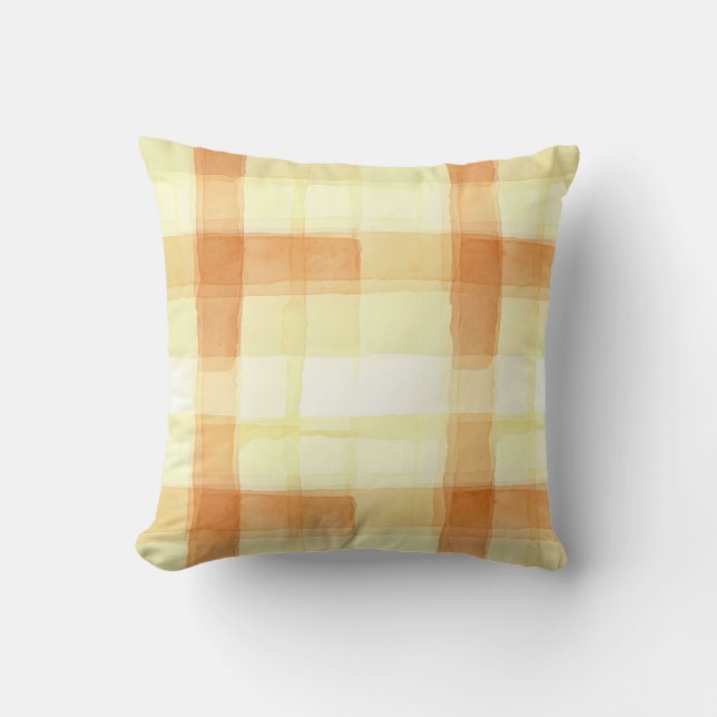 Warm Watercolor Orange Plaid Throw Pillow Kudde (Framsida)