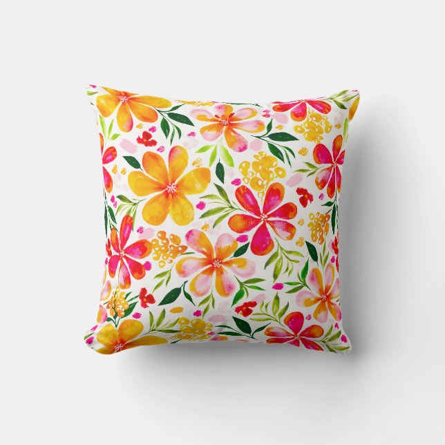 Warm Wendy Watercolor Blommigt-White Kudde (Framsida)