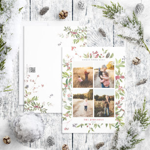 Warm Winter Berry Botanicals 4 Photo Helgdag Card Julkort