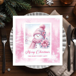 Warm Winter Forest Pink Snowman Christmas Napkins  Pappersservett