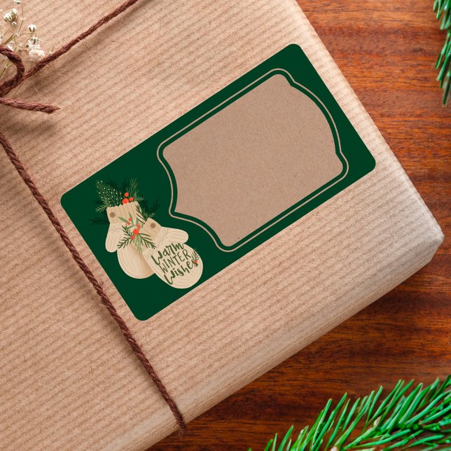 Warm Winter Önskemål Festive jul Mittens Fraktsedel (Warm Winter Wishes Festive Christmas Mittens Label)