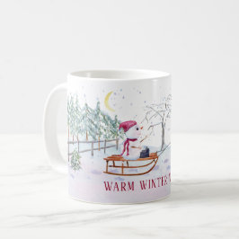 Warm Winter Önskemål Snögubbe och Baby på Sled Kaffemugg