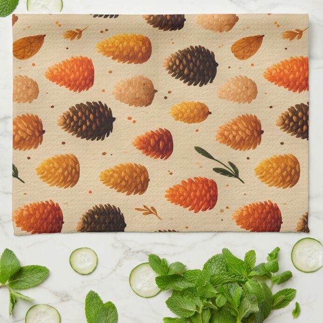Warm Winter Pinecones Mönster Kökshandduk (Vikta)
