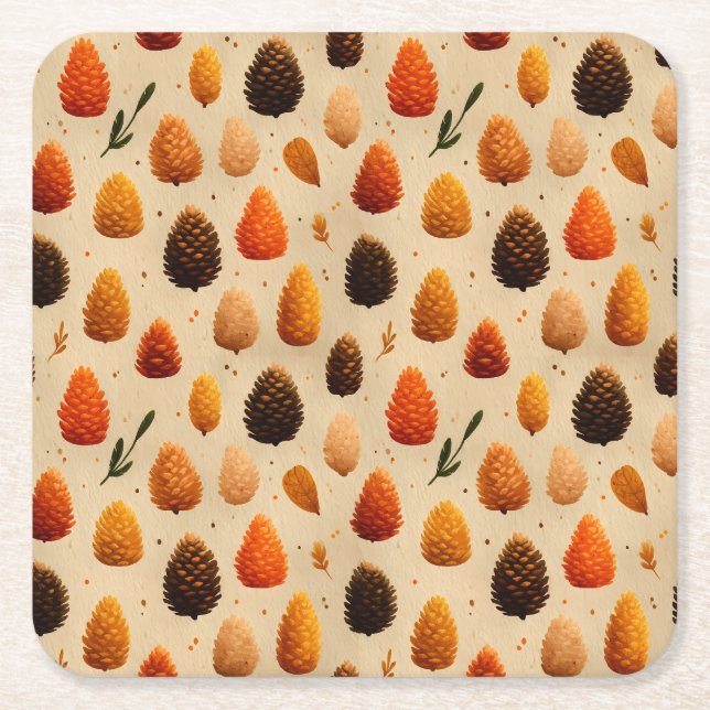 Warm Winter Pinecones Mönster Underlägg Papper Kvadrat (Framsidan)
