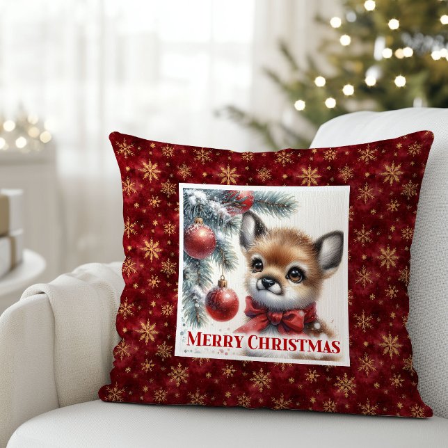 Warm winter scene baby fawn Christmas pillow  Kudde (Warm winter scene baby fawn Christmas pillow (48))