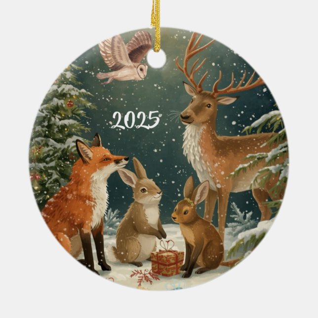 Warm Winter Wishes Holiday Woodland Animals 2025 Julgransprydnad Keramik (Baksidan)