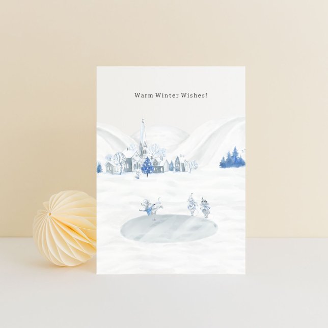 Warm Winter Wishes Winter Village Cute Mice Vykort (Skapare uppladdad)