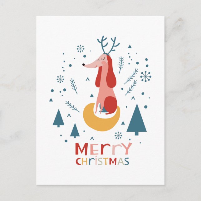  Warm wish Cute Dog Postcard in Christmas Vykort (Framsida)