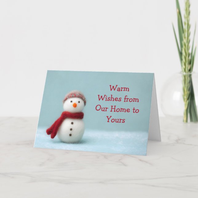 🎄 Warm Wishes Felt Snowman Holiday Card ❄️ Kort (Framsida)