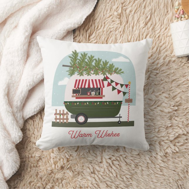 Warm Wishes Hot Cocoa Camper Christmas Kudde (Filt)