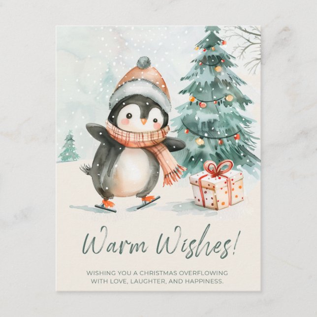 Warm Wishes Penguin Julkort (Framsida)