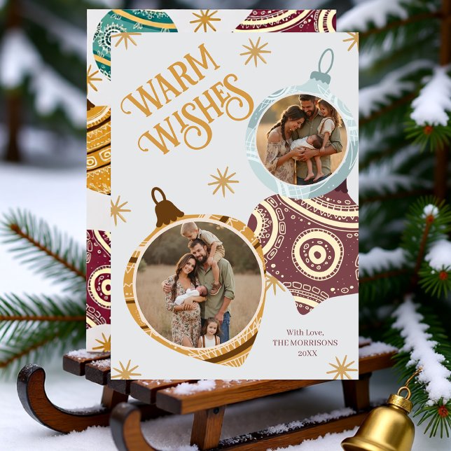 Warm Wishes Personalized Modern Ornament Julkort (Warm Wishes Personalized Modern Ornament Holiday Card)