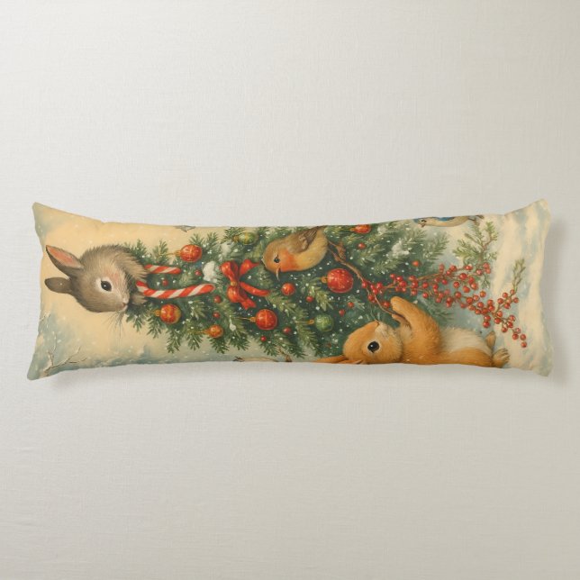 Warm woodland bunny christmas festive winter kroppskudde (Framsidan)