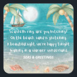 Warmer Wonderland Tropical Beach jul Fyrkantigt Klistermärke<br><div class="desc">Tropiska, visuella julklistermärken (eller kuvertsälar) har en månljusstrand med avlyssningssand, handflatan träd och en frakt som seglar i turkoshavet. Texterna är i "Winter Wonderlands" melodi, men med en tropisk tvist som säger: "Seashells ring, lyssnar du? — På stranden snurrar sand - En vacker syn, vi är lycklig i kväll -...</div>