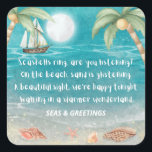 Warmer Wonderland Tropical Beach jul Fyrkantigt Klistermärke<br><div class="desc">Tropiska, visuella julklistermärken (eller kuvertsälar) har en månljusstrand med avlyssningssand, handflatan träd och en frakt som seglar i turkoshavet. Texterna är i "Winter Wonderlands" melodi, men med en tropisk tvist som säger: "Seashells ring, lyssnar du? — På stranden snurrar sand - En vacker syn, vi är lycklig i kväll -...</div>