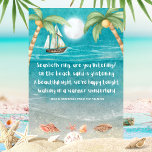 Warmer Wonderland Tropical Beach jul Julkort<br><div class="desc">Det tropiska julkortet har en måndagsljusstrand med strand och avlyssningssand, handflatan träd, och en frakt som seglar i havet. Texterna är i "Winter Wonderlands" melodi, men med en tropisk tvist som säger: "Seashells ring, lyssnar du? — På stranden snurrar sand - En vacker syn, vi är lycklig i kväll -...</div>