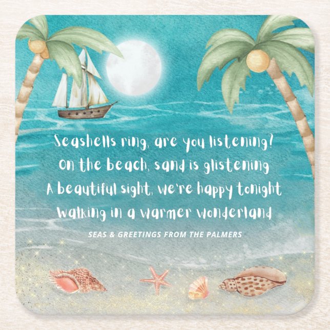 Warmer Wonderland Tropical Beach jul Underlägg Papper Kvadrat (Framsidan)