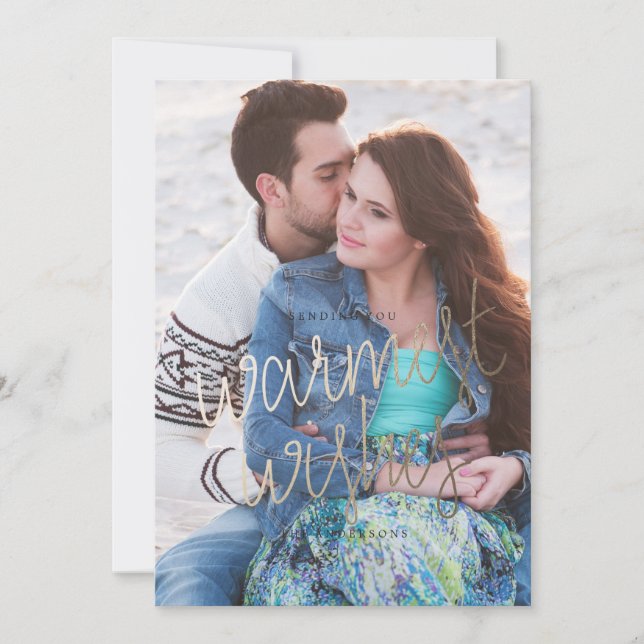 WARMEST GULD-fotojulklappkort för hälsning av bild Julkort (Framsida)